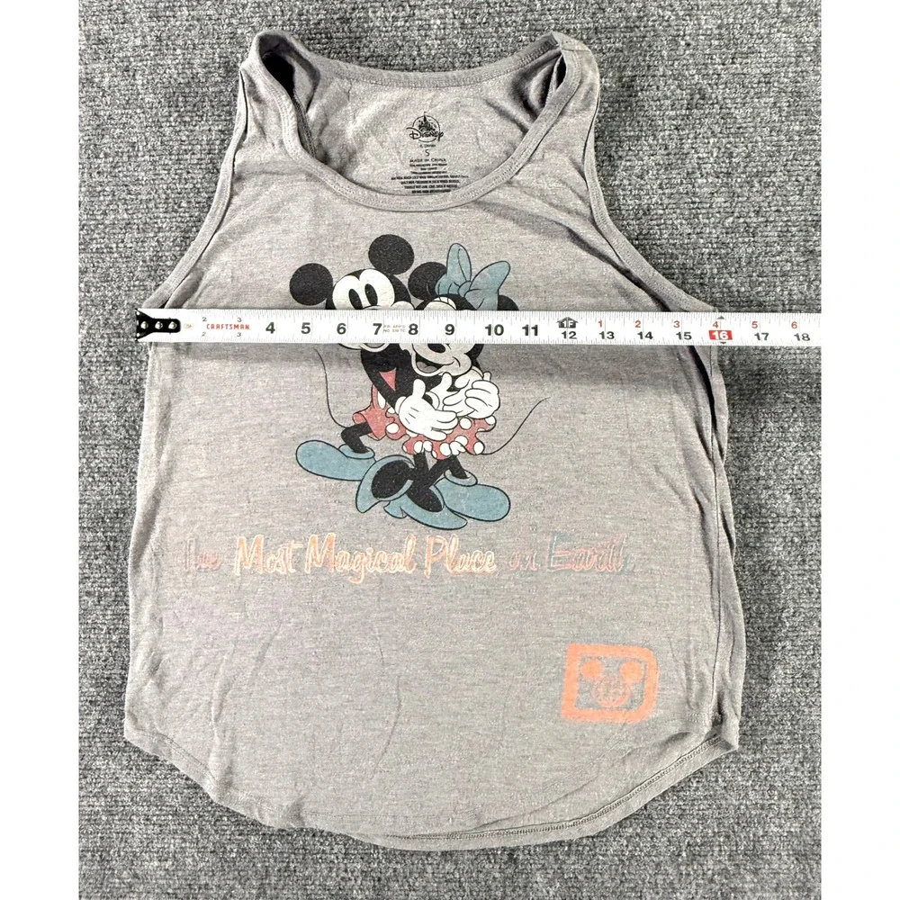 Disney Parks Mickey Minnie Mouse Gray Tank Top Most Magical Place on Earth Small - Picture 5 of 6